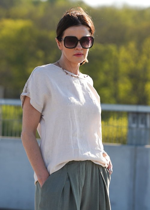 Bluzka z Dodatkiem Lnu Vidows Beżowa