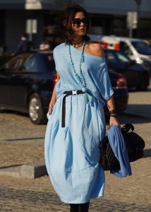 Lniana Niebieska Bluzka Alga Blue