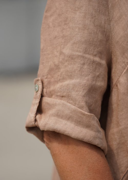 Lniana Sukienka Koszulowa  Molina long camel
