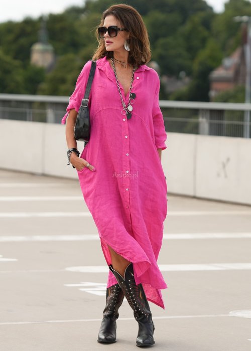 Sukienka Lniana Molina Long Różowa