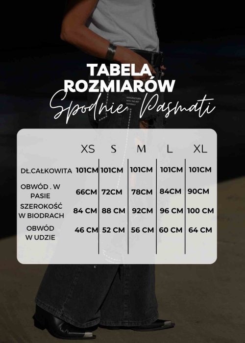 Tabela Rozmiarów XS,S,M,L,XL Spodnie Damskie Pasmati Antracytowe