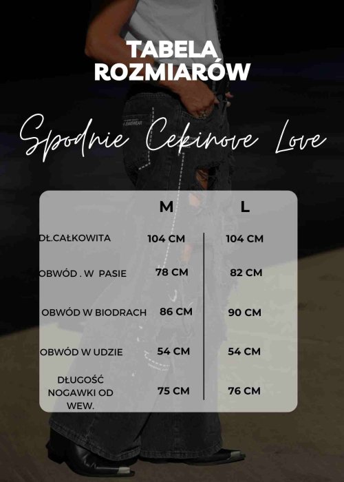 Tabela Rozmiarów dla Spodnie Cekinove Love Beżowe