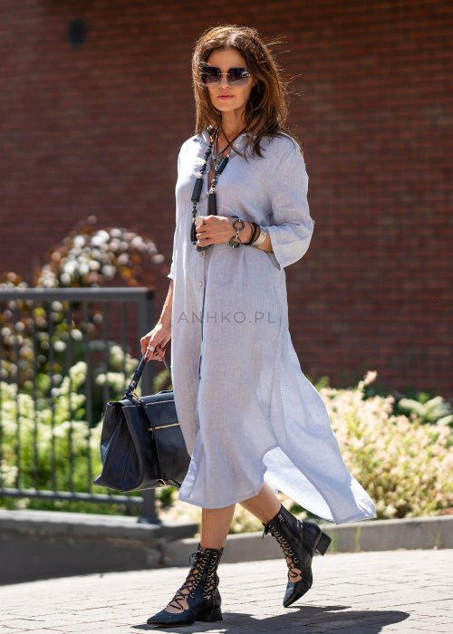 Sukienka Lniana Molina long Jasnoniebieska 