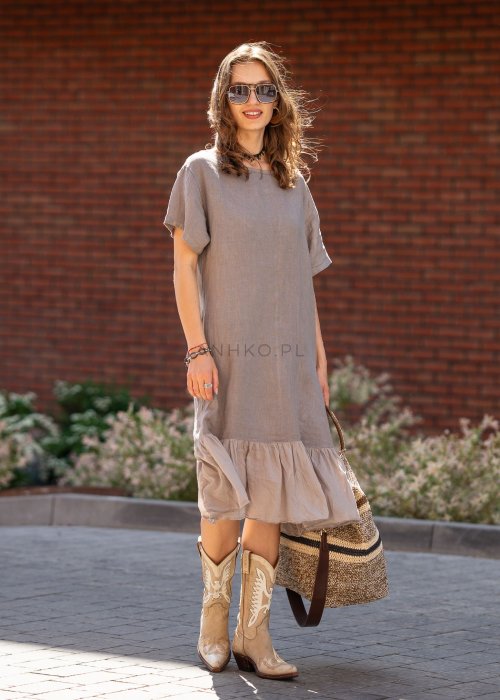 Sukienka Lniana Renes Taupe