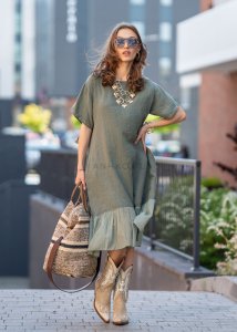 Sukienka Lniana Renes Khaki 