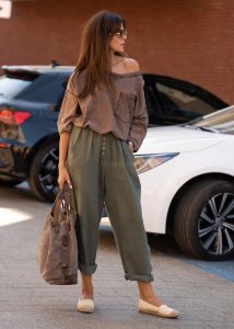 Spodnie Lniane Guzim Khaki 