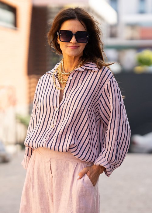 Lniana Koszula Atlanda Różowa w Paski  