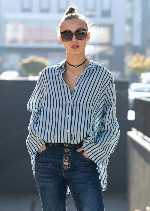 Lniana Koszula Atlanda Niebieska w Paski 