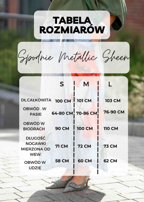 Tabela Rozmiarów dla Spodnie Damskie Metallic Sheen Brązowe