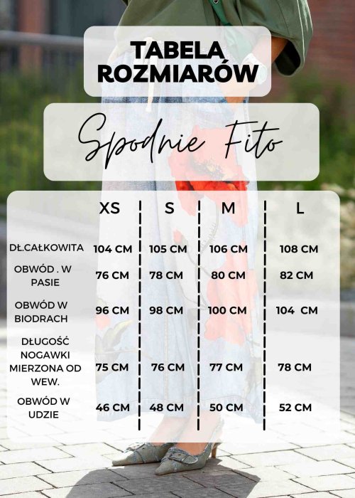 Tabela Rozmiarów dla Spodnie Damskie Fito Czarne
