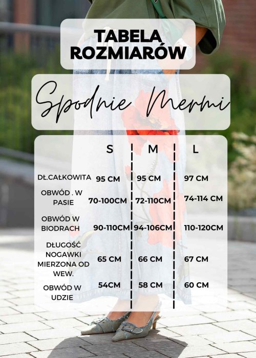 Tabela Rozmiarów dla Spodnie Damskie Mermi Niebieskie