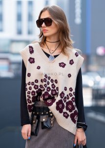 Bezrękawnik Floral Knit Beżowy
