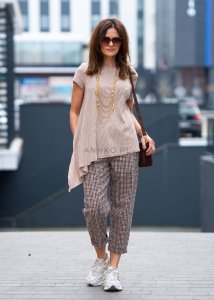 Spodnie Checker w Kratę Beżowe