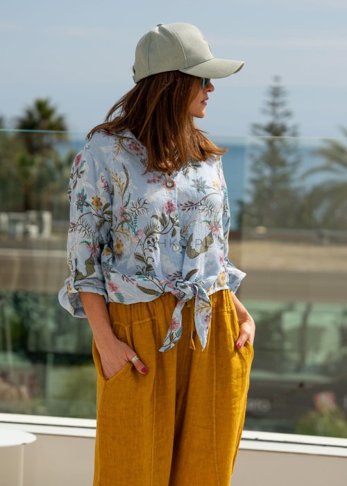 Koszula Lniana Botanic Ivy Błękitna 