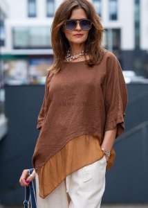 Bluzka Lniana Lumini Brązowa 