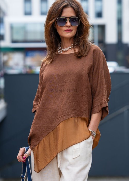 Bluzka Lniana Lumini Brązowa 