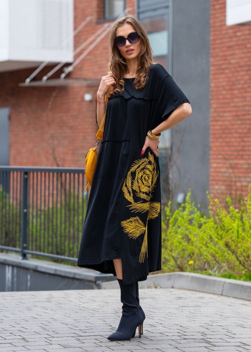 Sukienka Goldeno Flower Yellow Czarna  