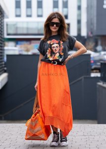  Spódnica Lniana Zendaya Pomarańczowa 