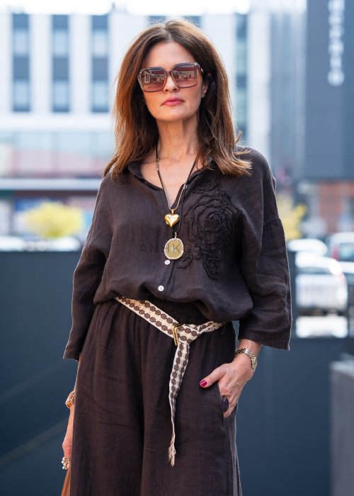 Koszula Lniana Floral Elegance Ciemnobrązowa 