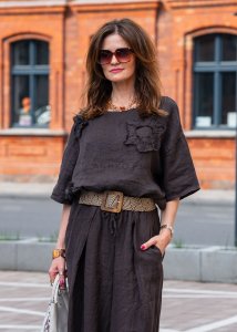 Bluzka Lniana Malussa Bloom Ciemnobrązowa 