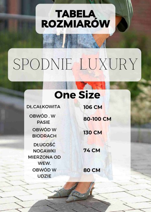 Tabela Rozmiarów dla Spodnie Luxury Jasny Camel