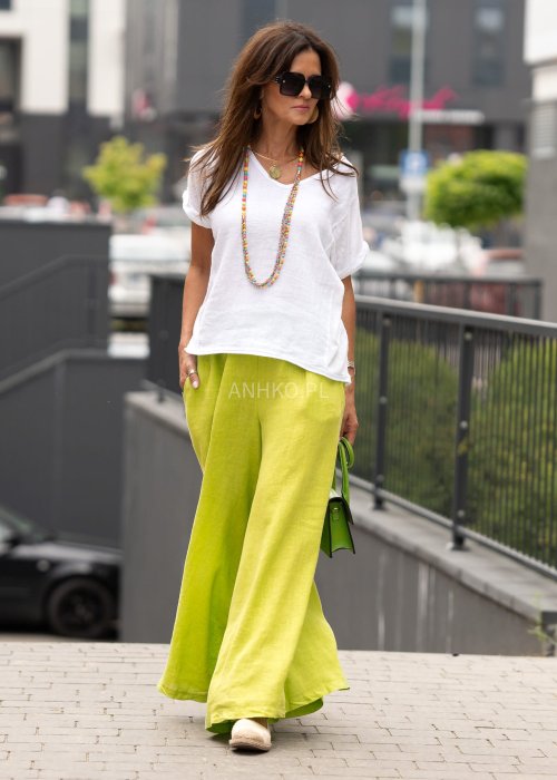 Spodnie Lniane Montodio Limonkowe