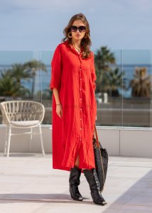 Sukienka Lniane Molina Long Czerwona 