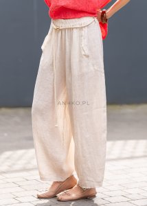 Spodnie Lniane New Geny Kremowe 