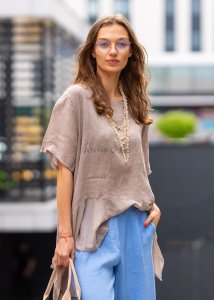Bluzka Lniana Assera Taupe 