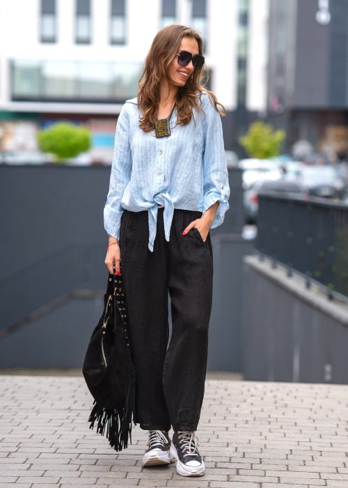 Spodnie Lniane New Geny Czarne 