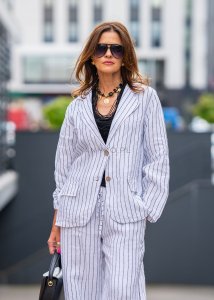 Marynarka Lniana Vitally Biała w Paski 