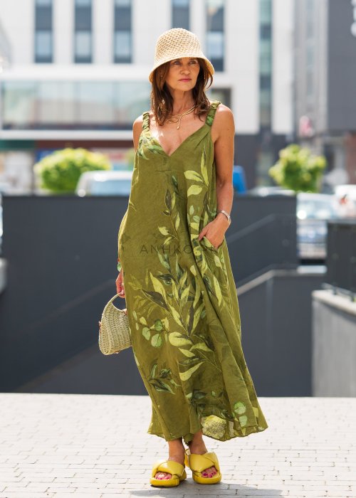 Sukienka Lniana Nevolla Zielona