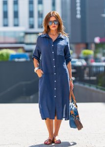 Sukienka Lniana Molina Cekin Granatowa 