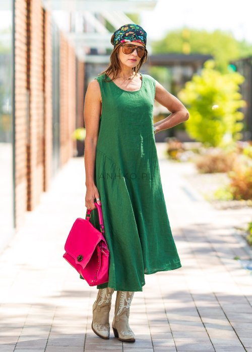 Sukienka Lniana Elonza Zielona 