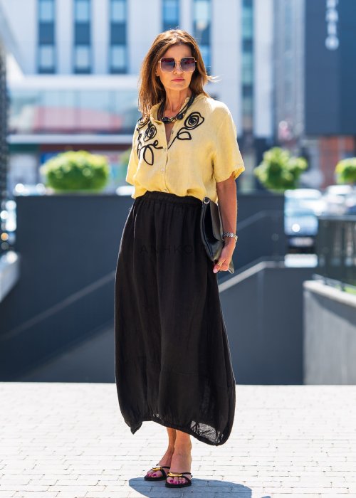 Spódnica Lniana Miri Czarna 