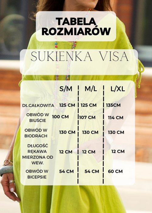 Tabela Rozmiarów dla Sukienka Visa Zielona