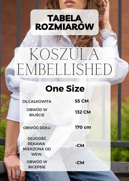 Koszula damska lniana w kolorze ciemnego brązu z ozdobnymi aplikacjami, długi rękaw podwijany, kołnierzyk klasyczny, styl boho casual