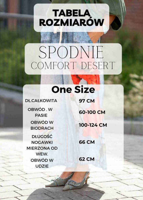 Tabela rozmiarów Jasnokremowe, luźne spodnie o prostym kroju, wykonane z lekkiego i przewiewnego materiału, z wygodną gumką w pasie i kieszeniami po bokach – idealne do letnich, swobodnych stylizacji.