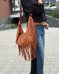 Torba na ramię z frędzlami Alexo Brązowa
