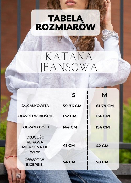 Koszula damska jeansowa oversize z dużymi guzikami, długi rękaw, klasyczny kołnierzyk, styl casual