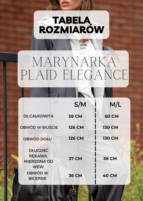 Krótka marynarka damska w zielono-granatową kratę, o kroju oversize z dużym kołnierzem i długimi rękawami