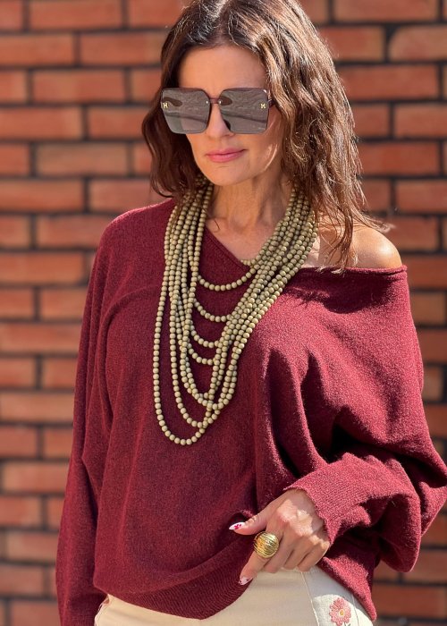 Wielorzędowy naszyjnik damski z beżowych koralików, długi i efektowny, biżuteria handmade w stylu boho