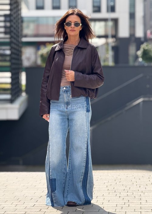 Kurtka z ekoskóry w kolorze burgundowymz luźnym fasonem i lekko ściąganym dołem