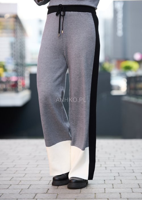 Dwuczęściowy komplet damski w odcieniach szarości z kontrastowymi wstawkami, luźny fason casual