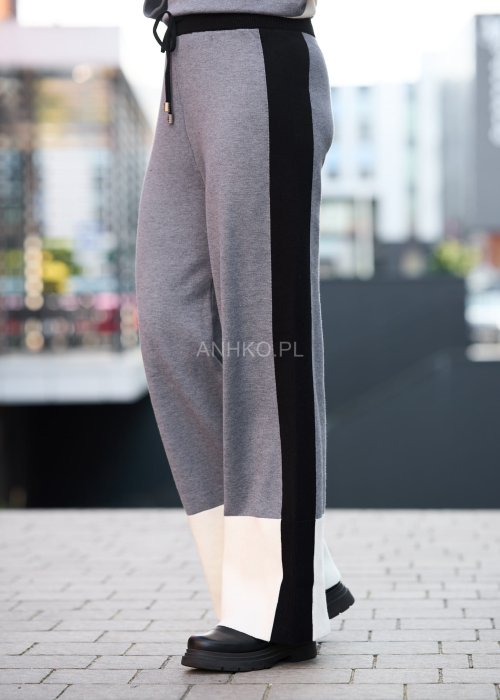 Dwuczęściowy komplet damski w odcieniach szarości z kontrastowymi wstawkami, luźny fason casual
