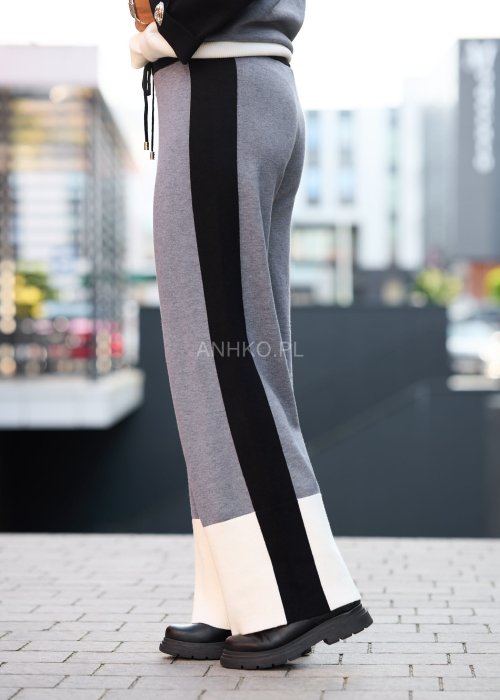 Dwuczęściowy komplet damski w odcieniach szarości z kontrastowymi wstawkami, luźny fason casual