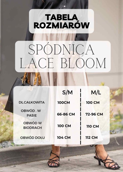 Różowa satynowa spódnica maxi w drobne kwiaty z koronką u dołu, romantyczna letnia stylizacja