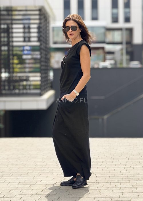 Czarna bluzka damska bez rękawów z ozdobnymi aplikacjami w stylu casual