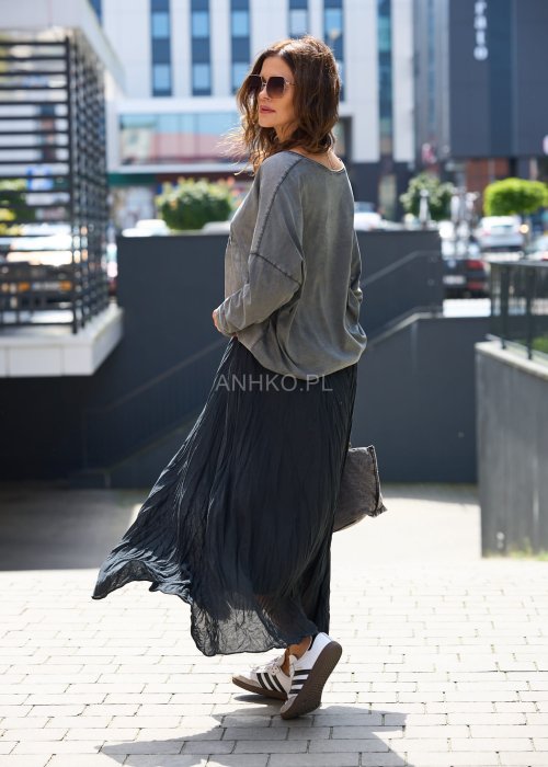 Szara bluza damska oversize z nadrukiem Vintage, długi rękaw, styl miejski casual