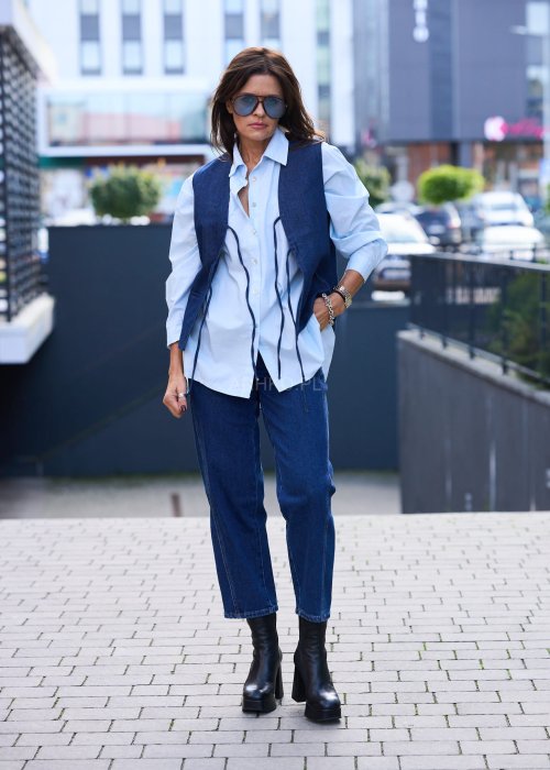 Jeansowa kamizelka damska z wiązaniem z przodu w stylu retro casual